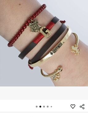 Gold Hogwarts Gryffindor Friendship Charm Bangle Red Leather Wrap Bracelet Set